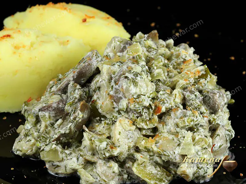 Kidneys with mushrooms and pickles – recipe with photo, main dishes