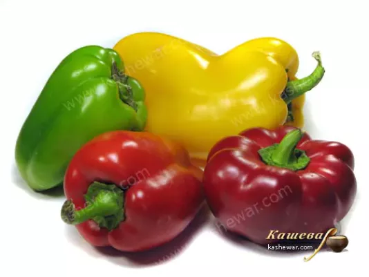 Ripe bell pepper of red, yellow and green color