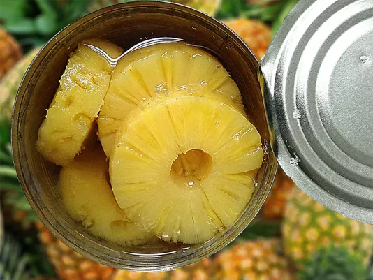 Slices of canned pineapple in syrup