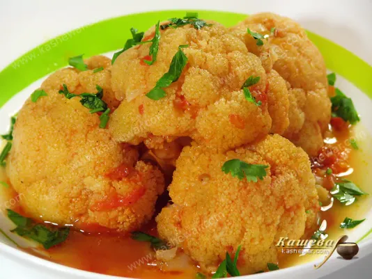 Cauliflower stewed with tomatoes - recipe with photo, Greek dish