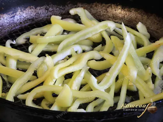 Bell peppers in a frying pan