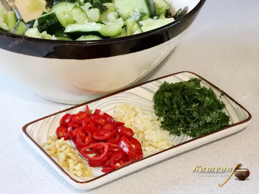 Greens, ginger and pepper, chopped