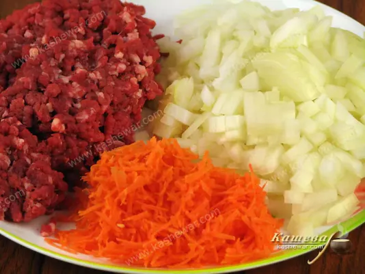Minced meat with onions and carrots