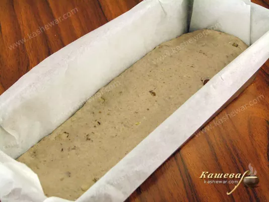 Rising dough for buckwheat bread in a baking dish