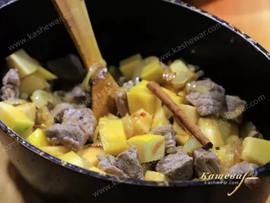 Cinnamon stick on beef and pumpkin