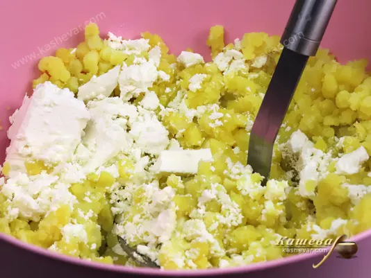 Potatoes, cheese, flour and spices for cutlets