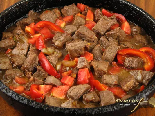 Fried meat with vegetables for kebab