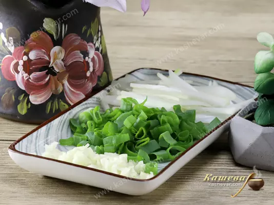 Chopped greens and garlic