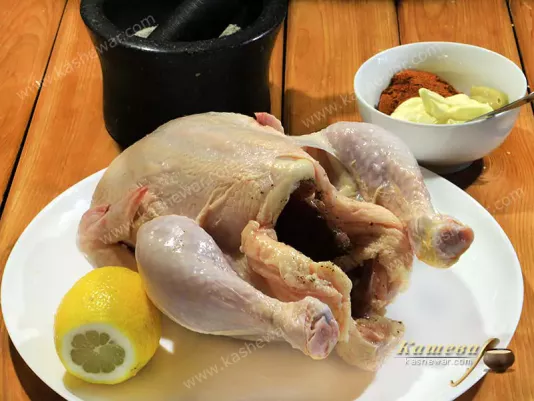 Preparing chicken for roasting