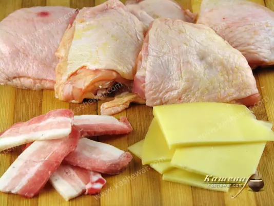 Cheese and bacon cut into slices