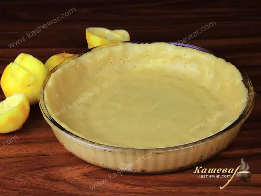 Shortbread dough in a baking dish