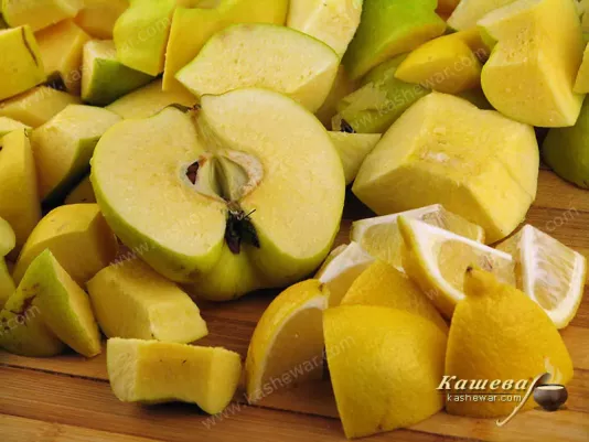 Peel and cut quinces