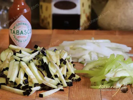 Vegetables cut into strips