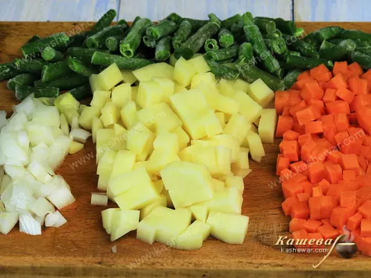 Diced onions, potatoes and carrots