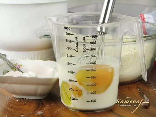 Beat eggs with milk