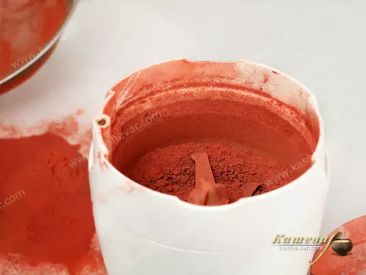 Dried beets in a coffee grinder