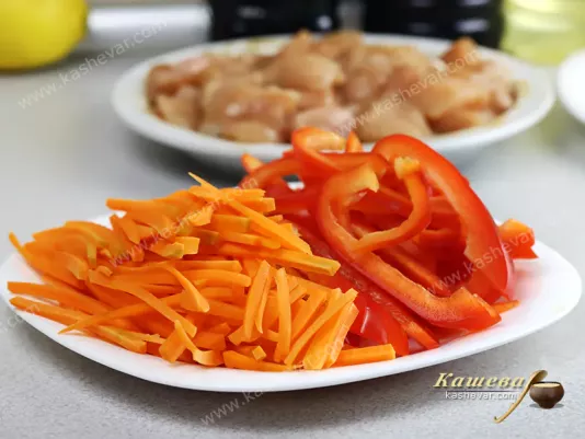 Vegetables cut into strips