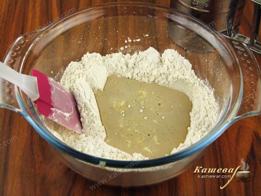 Mix dry ingredients with diluted yeast