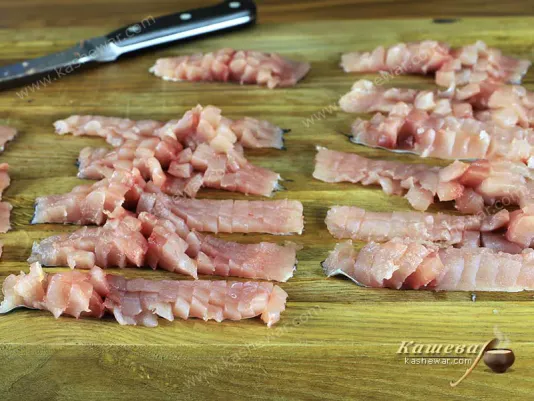 Pieces of fish cut by petals