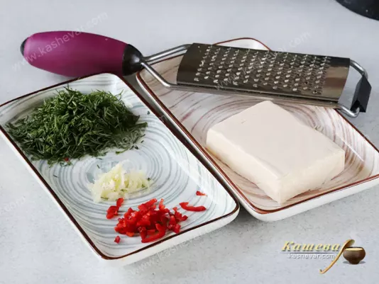 Preparing ingredients for zucchini salad