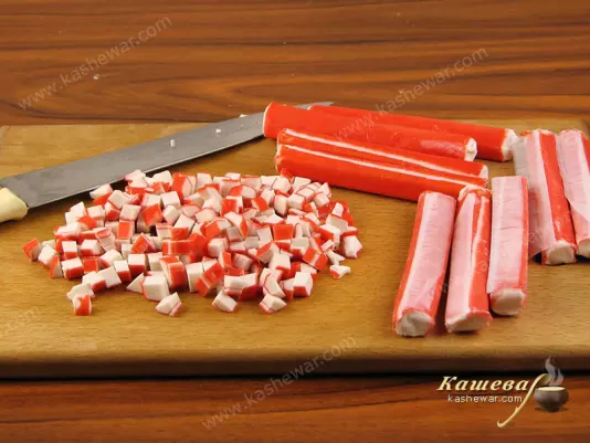 Cut crab sticks finely