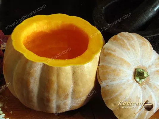 Preparing pumpkin for stuffing