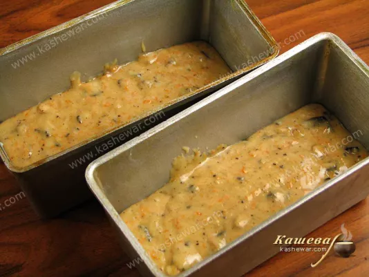 The dough is poured into baking dishes