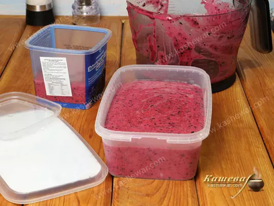 Blackcurrant sorbet before freezing