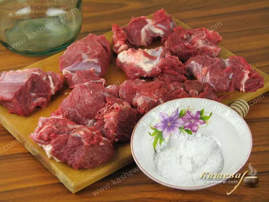Beef neck pieces and salt