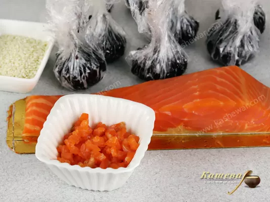 Sliced salmon for zakuro-zushi sushi