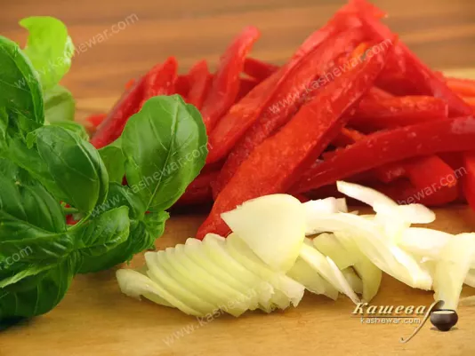 Sweet pepper and onion cut into strips