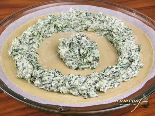 Stuffing laid out on dough