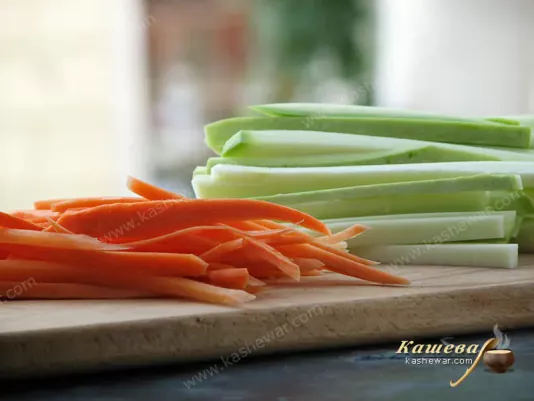Slicing zucchini and carrots for stuffing