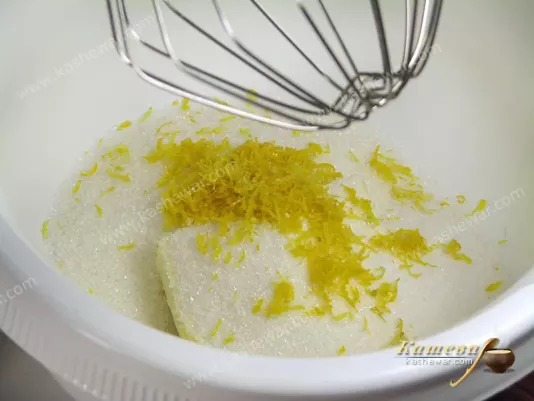 Mixing and whipping sugar and lemon zest