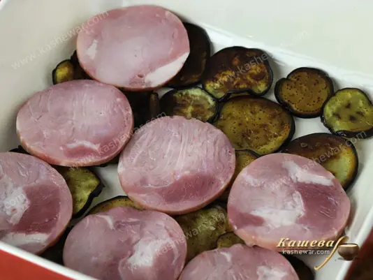 Layered eggplant and ham