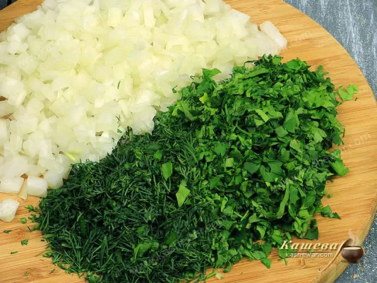 Finely chopped onion and greens
