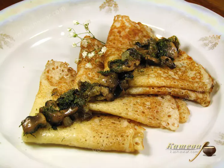 Pancakes with mushrooms - recipe with photo, baked