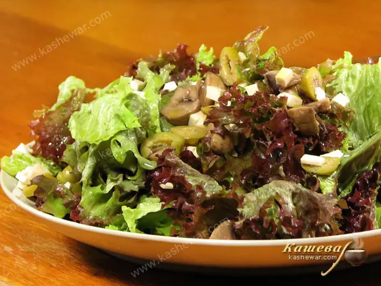 Salad with Champignons, Olives and Cheese – recipe with photo, Spanish cuisine